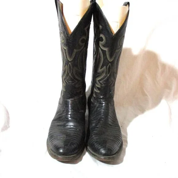 PANHANDLE SLIM Leather Western Cowboy Rocker Riding BOOT 10 BLACK Rider Buckaroo